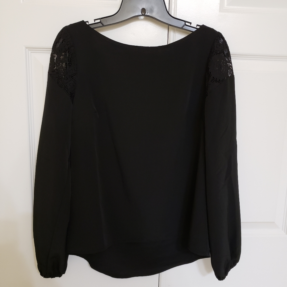 NWT black blouse with mesh embroidery on sleeves